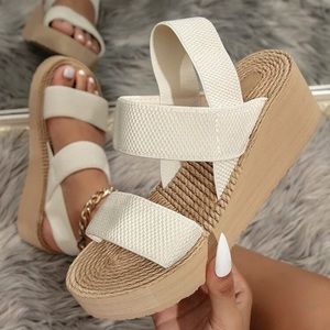 Nude/white wedge sandals